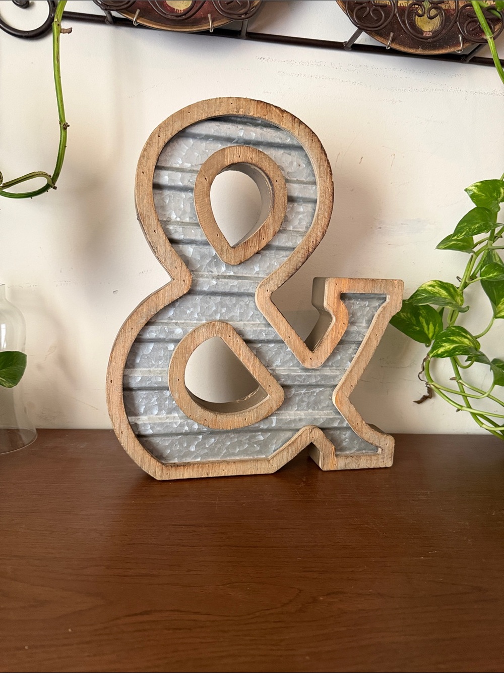 Wood and Galvanized Metal Ampersand Accent - Rustic Sign